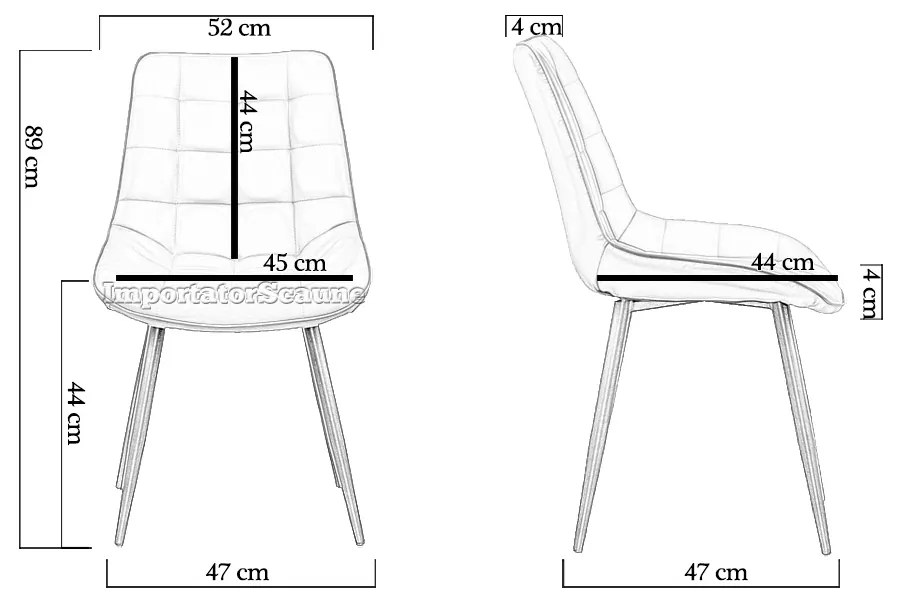 Scaun living gri BUC 206P din piele sintetică și cadru metalic vopsit