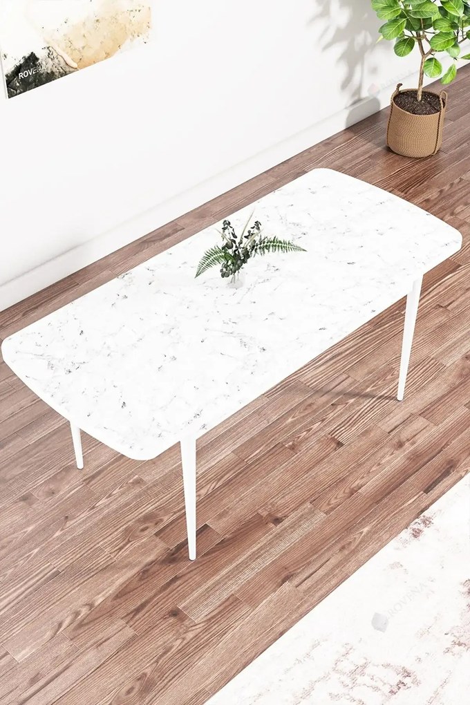 Set masa extensibila cu 6 scaune tapitate Homs cristal  alb-verde 170 x 80 cm