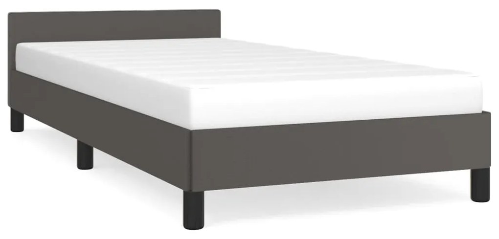 347475 vidaXL Cadru de pat cu tăblie, gri, 90x190 cm, piele ecologică