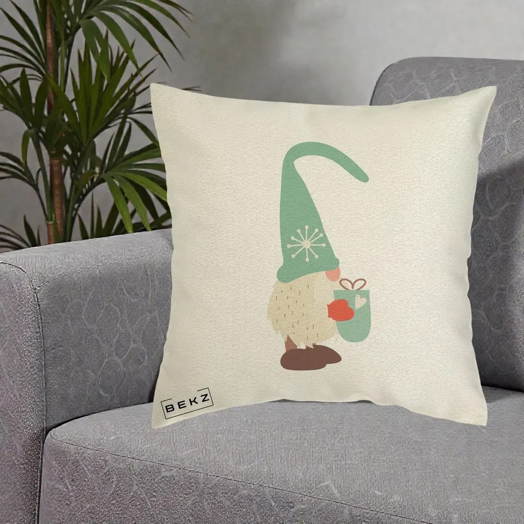 Perna Decorativa Gnom Nordic cu Cana Calda Menta, 40x40 cm, Ecru, Husa Detasabila, Perna Inclusa, BEKZ®