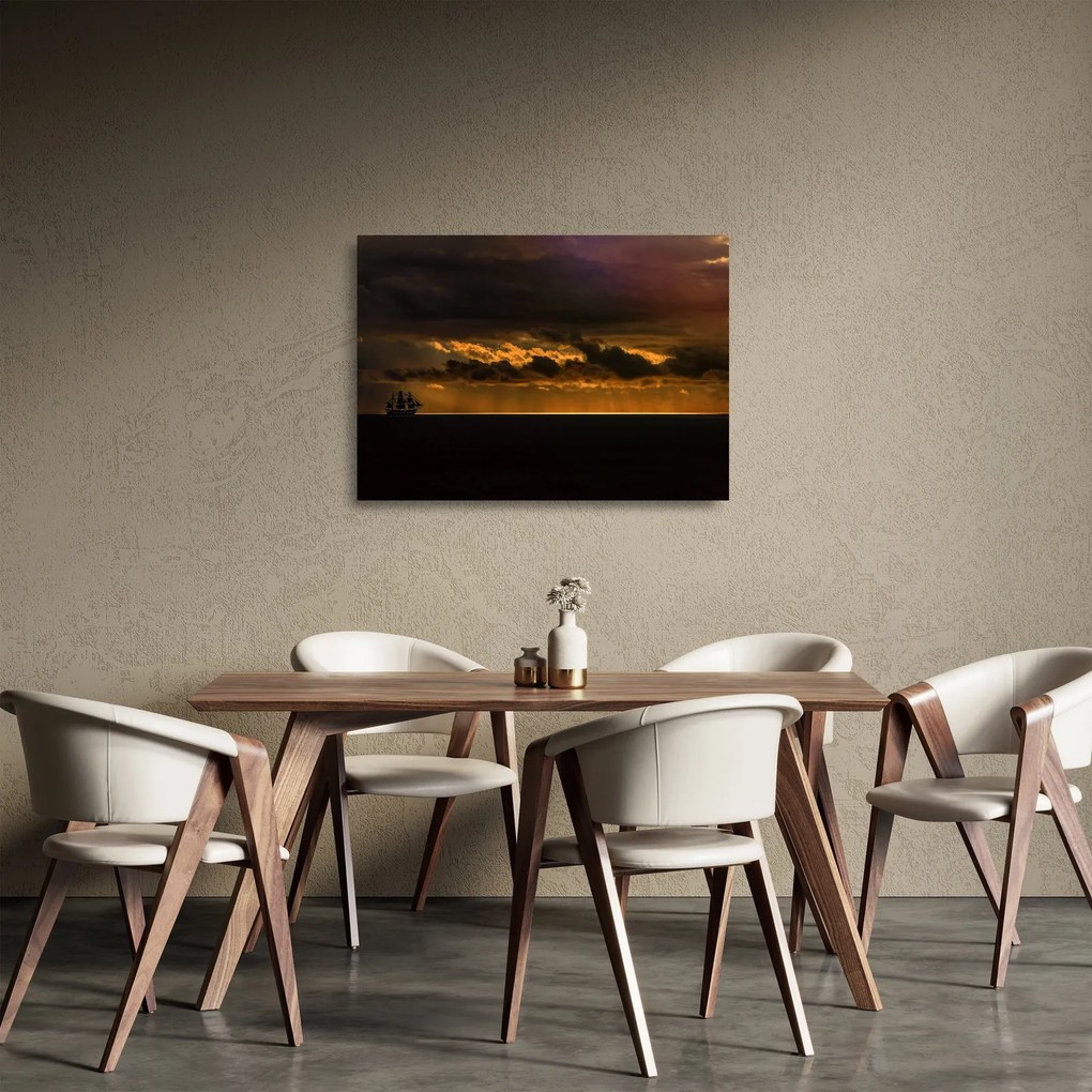 Tablou pe sticlă unei vele în apus de soare (70x50 cm)