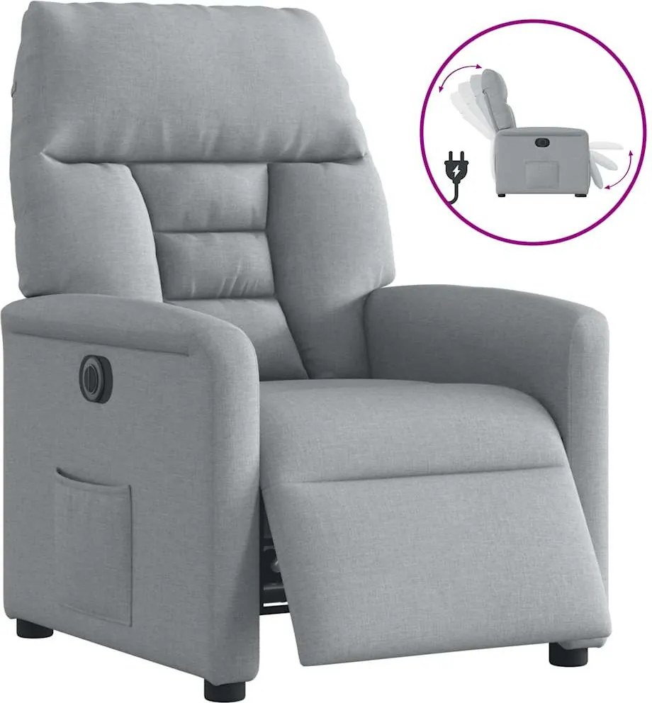 vidaXL Fotoliu rabatabil electric, gri deschis, textil