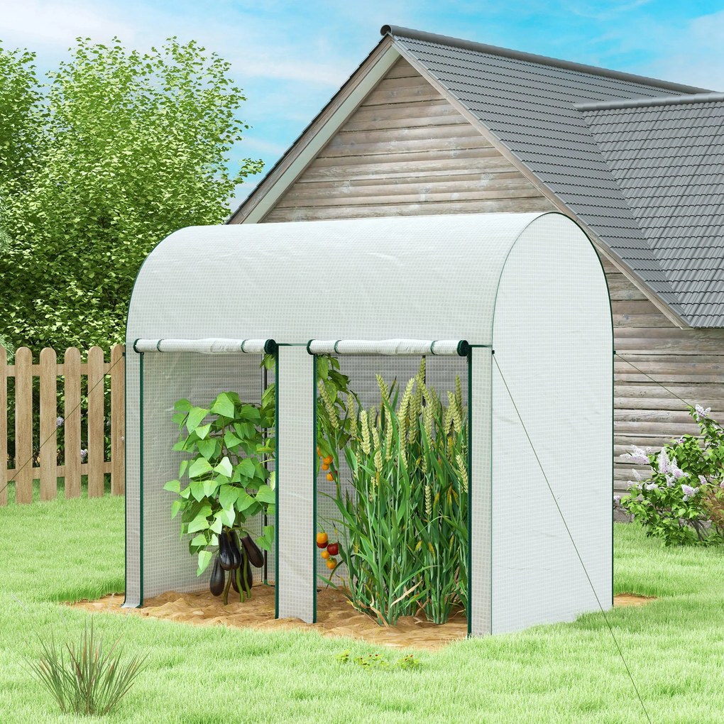 Outsunny Seră de Grădină, Seră pentru Plante cu 2 Uși Batante Rulante, Acoperire PE, Anti-UV, 2x1x1,78 m, Alb | Aosom Romania
