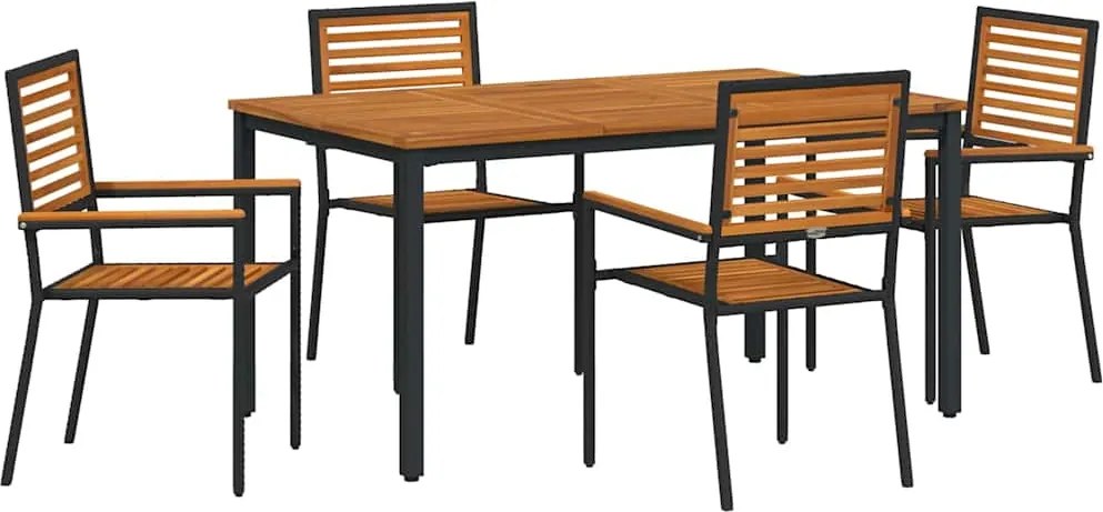 vidaXL Set de masă pentru grădină 5 pcs Negru și Maro poliratan