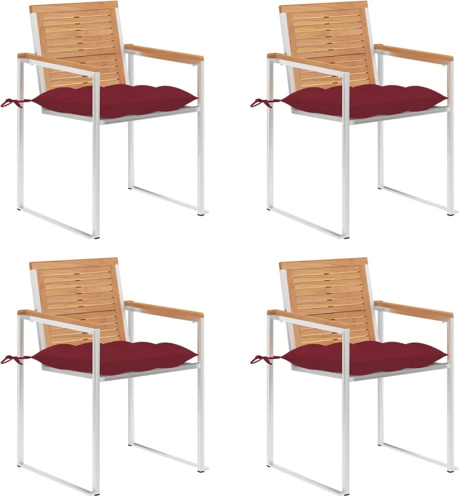 vidaXL Scaune de grădină cu perne, 4 buc., lemn masiv de tec