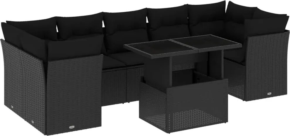 vidaXL Set mobilier de grădină cu perne, 8 piese, negru, poliratan