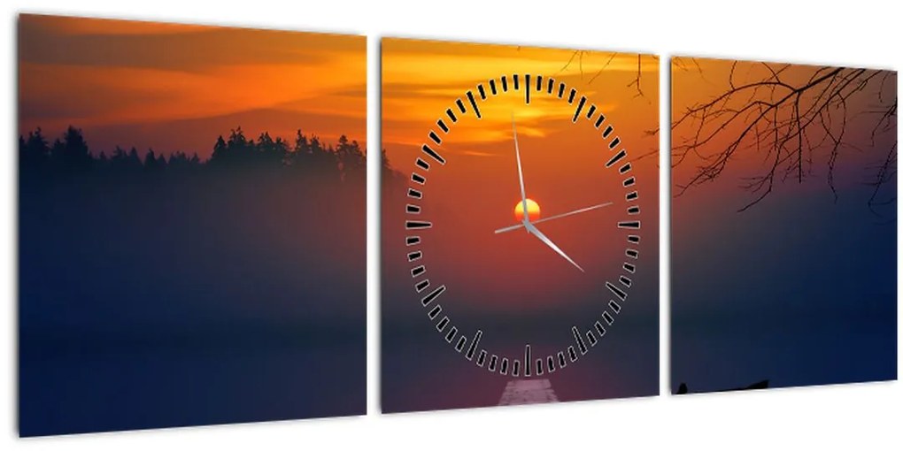 Tablou cu podul în apus de soare (cu ceas) (90x30 cm)