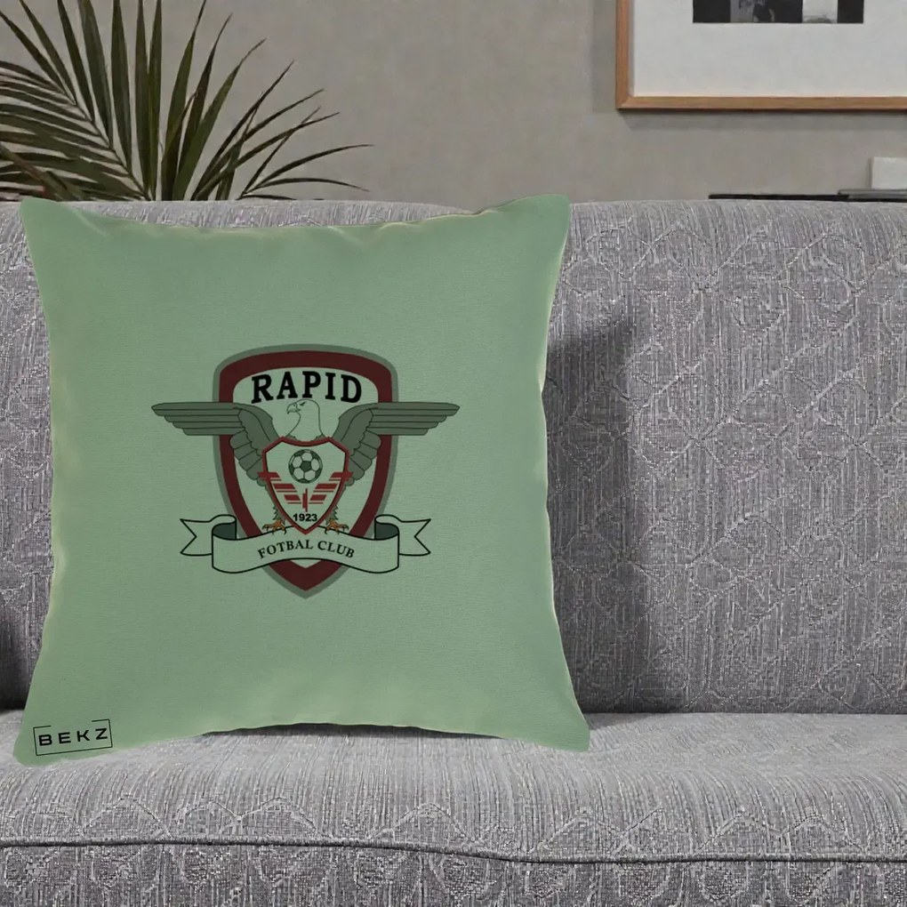 Perna Personalizata Rapid Fotbal Club 1923, 40x40 cm, Verde, Husa Detasabila, Perna Inclusa, BEKZ®
