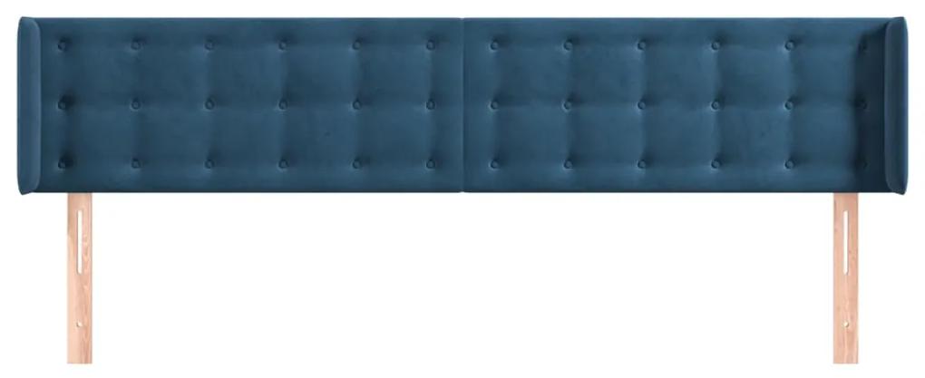 Tablie pat cu aripioare albastru inchis 203x16x78 88 cm catifea 1, Albastru inchis, 203 x 16 x 78 88 cm