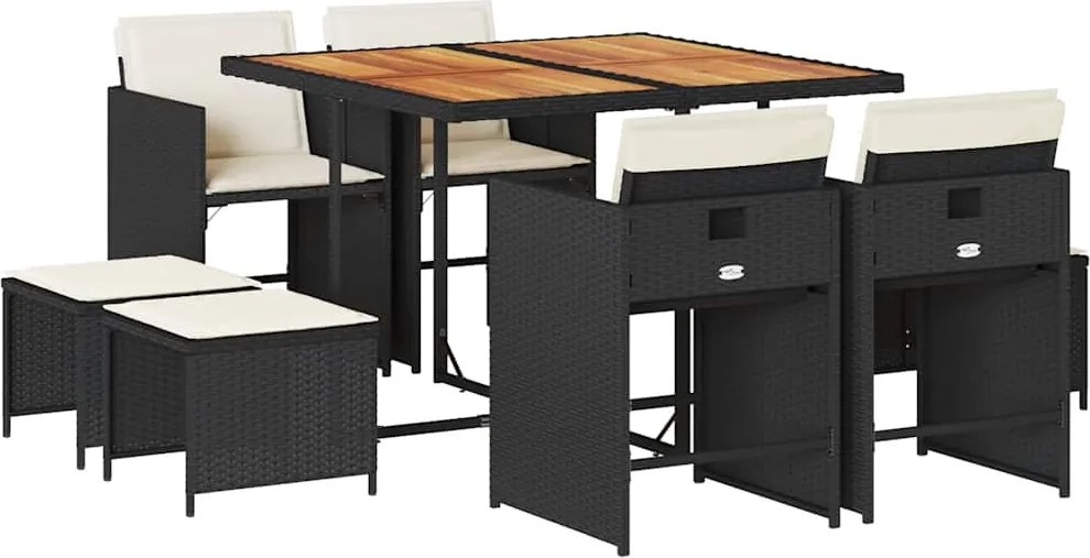 vidaXL Set mobilier de grădină cu perne, 9 piese, negru, poliratan
