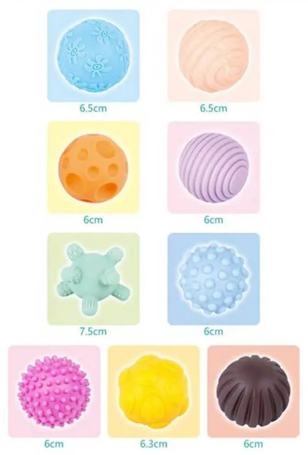 Set de mingi senzoriale pentru bebelusi, 9 buc