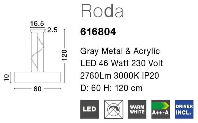 Lustra moderna suspendata LED Ã˜60cm Roda gri NVL-616804