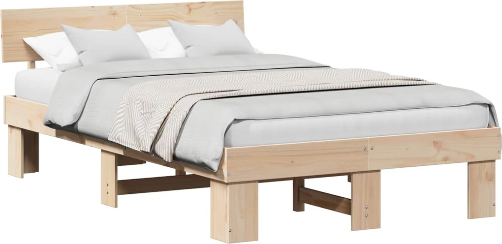 vidaXL Cadru de pat natural 140 x 190 cm Lemn de pin masiv