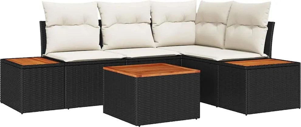 vidaXL Set de canapele pentru grădină 4 pcs Negru și Crem Poliratan