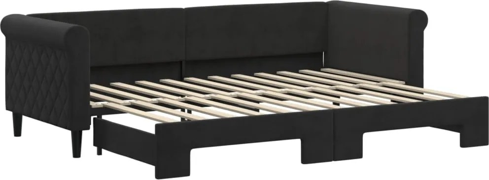 vidaXL Pat de zi cu extensie, negru, 80x200 cm, catifea