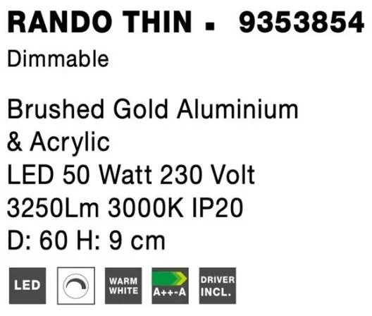 Plafoniera LED 3000K moderna 60cm RANDO THIN auriu NVL-9353854