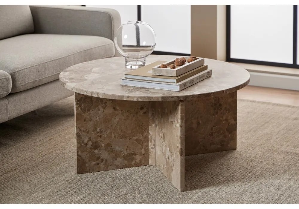 Măsuță de cafea maro deschis rotundă din marmură ø 90 cm Vega – Actona