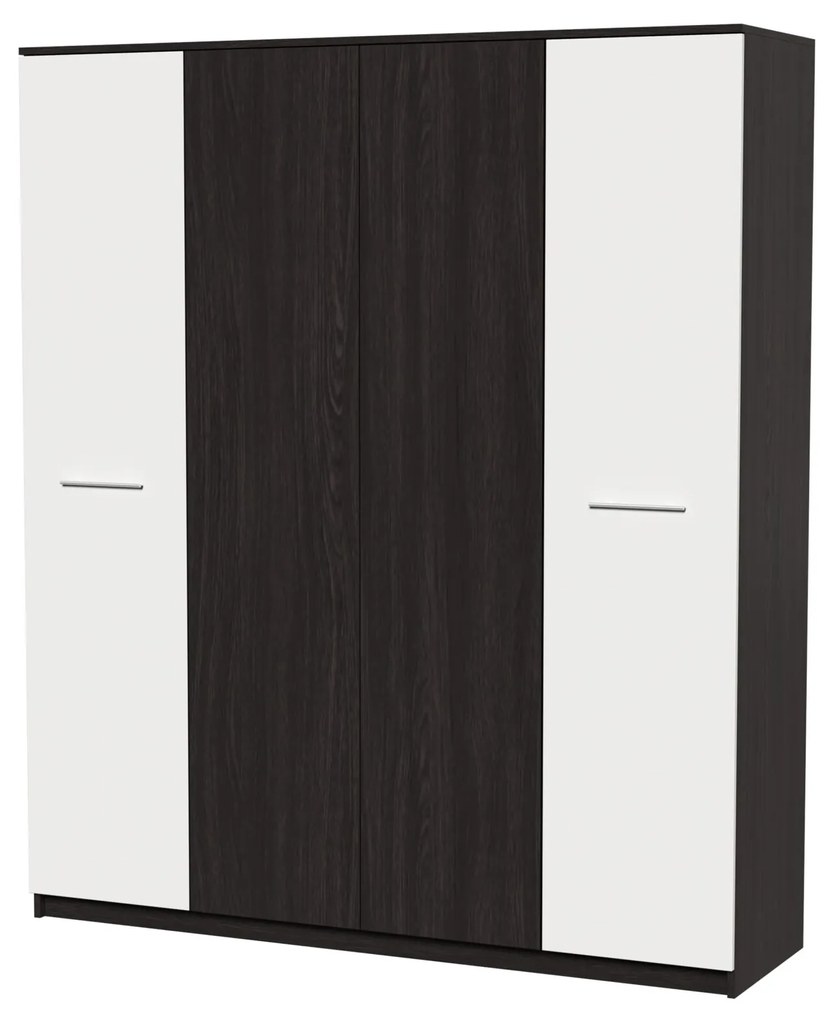 Dormitor Luiza 4U5P, culoare magia (wenge) / alb, cu pat standard 140 x 200 cm, dulap cu 4 usi, comoda si 2 noptiere