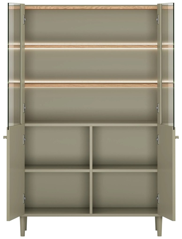Vitrină cu picioare Elivo 100 cm cu două uși - eucalipt / stejar baltic dune