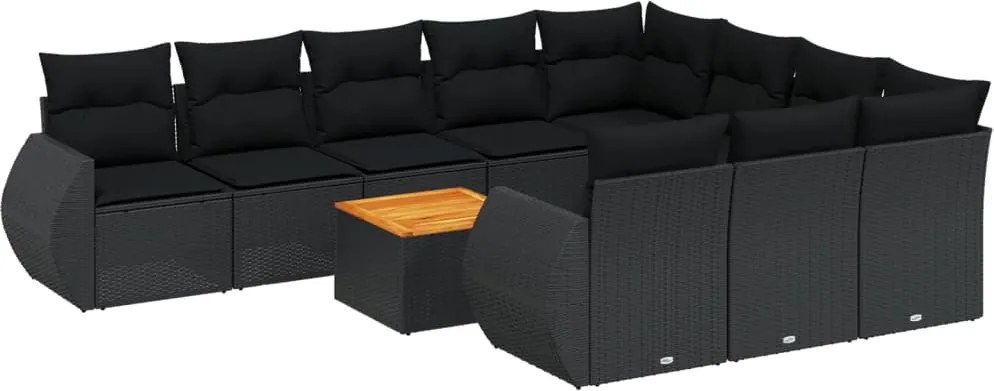 vidaXL Set canapele de grădină cu perne, 11 piese, negru, poliratan