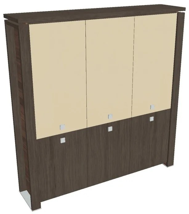Dulap înalt Verno+ 200 x 46 x 210 cm, uși combinate, stejar antracit / vanilie