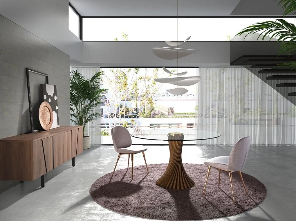 Masa rotunda design modern deosebit Glass and Walnut 130cm