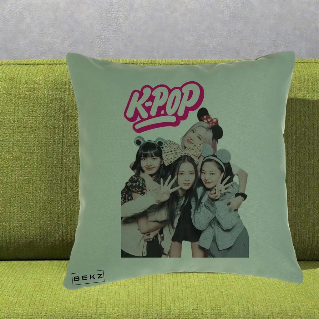 Perna Personalizata BLACKPINK K-Pop Grup Pozitii Amuzante, 40x40 cm, Verde, Husa Detasabila, Perna Inclusa, BEKZ®