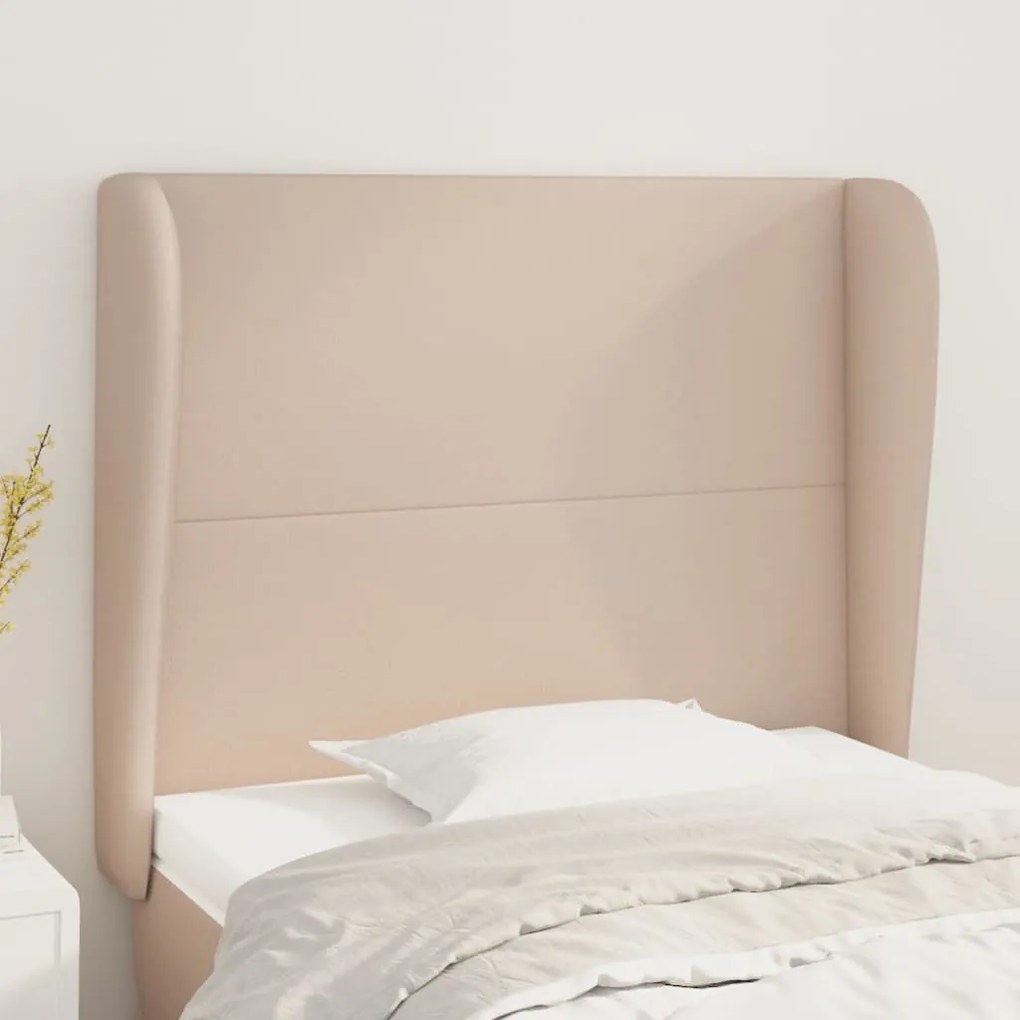 vidaXL Tăblie pat cu aripioare cappuccino 93x23x118/128 cm piele eco