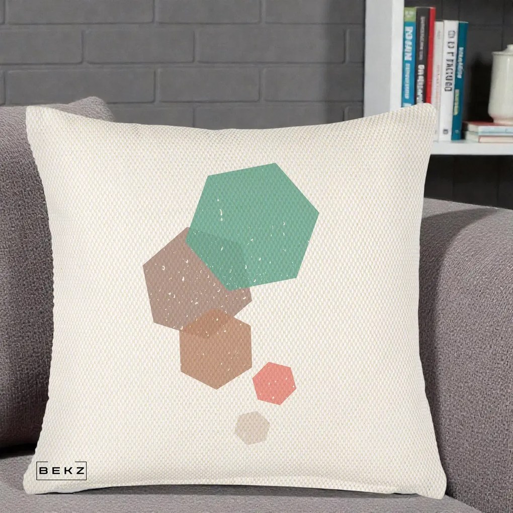 Perna Decorativa Geometric Hexagoane Pastel, 40x40 cm, Crem Reliefat, Husa Detasabila, Perna Inclusa, BEKZ®