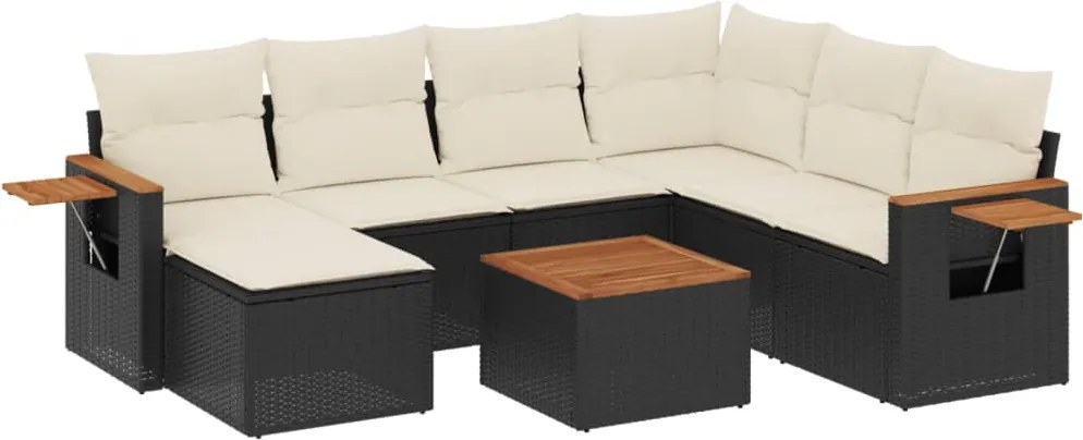 vidaXL Set mobilier de grădină cu perne, 8 piese, negru, poliratan