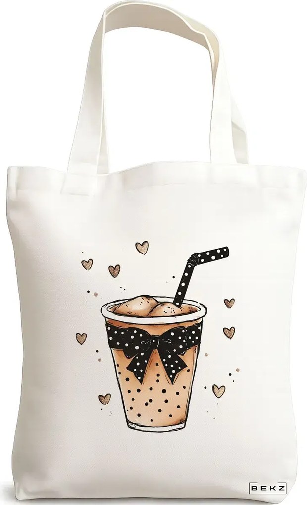 Sacosa de Panza pentru Cumparaturi, Geanta Tote, model Caffeine lover 1 38 x 34.5 cm, Alba, BEKZ®