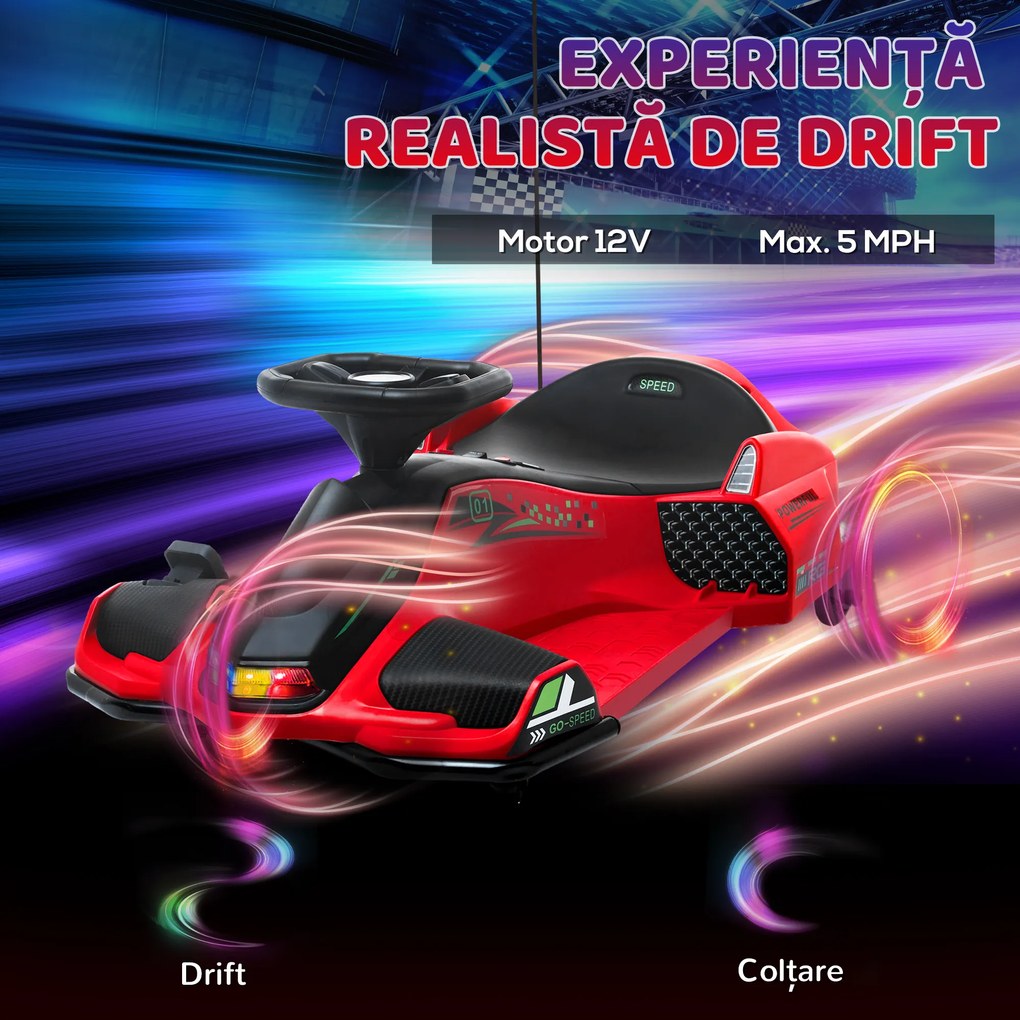 HOMCOM Kart Electric pentru Copii cu Pedale pentru Copii cu Pornire Lentă și Centură, 90x53x99 cm, Roșu | Aosom Romania