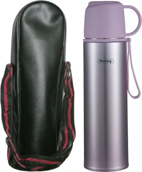 Resigilat: Termos cu husa Rosberg R52010FB, 0,5 l, Izolatie termica dubla sub vid, Capac cu pahar, Violet/Inox