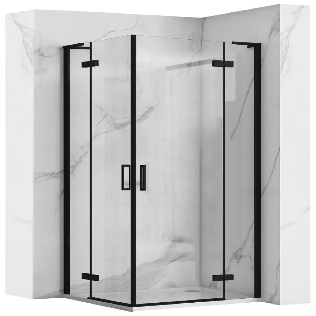 Rea Hugo cabina de dus 100x100 cm patrat negru semi lucios sticla transparenta REA-K6602