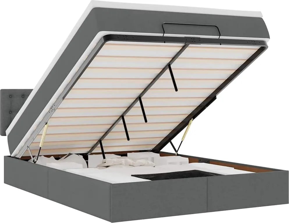 vidaXL Pat otoman cu saltea și LED-uri țesătură gri închis 140x200 cm