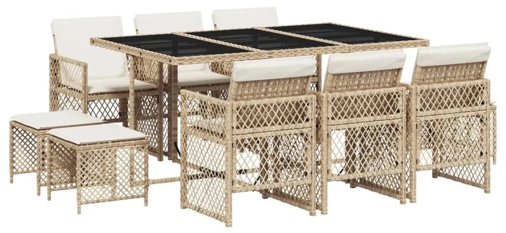 3210790 vidaXL Set mobilier de grădină cu perne, 11 piese, bej, poliratan