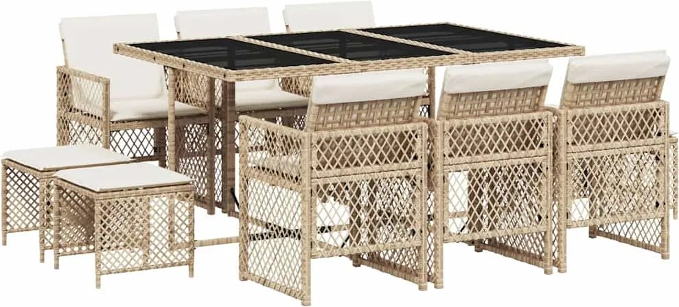 vidaXL Set mobilier de grădină cu perne, 11 piese, bej, poliratan