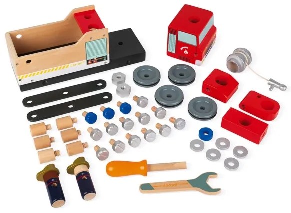 Janod - Set de construcție din lemn BRICOKIDS, mașină de pompieri