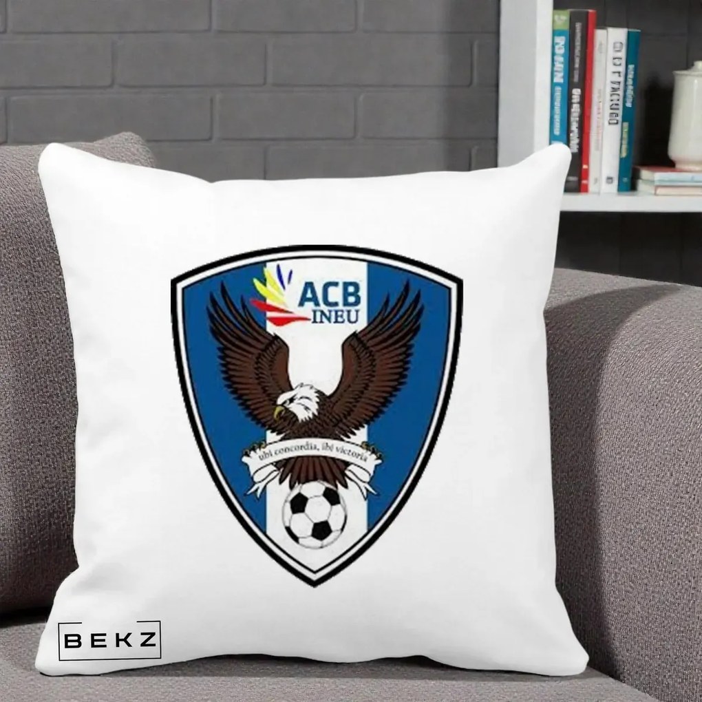 Perna Personalizata ACB Ineu Fotbal, 40x40 cm, Alba Mata, Husa Detasabila, Perna Inclusa, BEKZ®