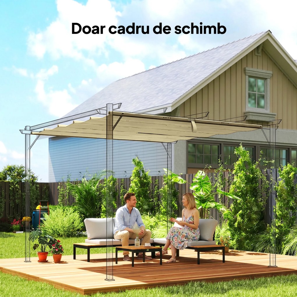 Outsunny Prelată pentru Pergolă cu 10 Orificii de Drenaj, Material Poliester UV30+, Doar Acoperire, 288x298 cm, pentru Pergolă Grădină 3x3m, Bej | Aosom Romania