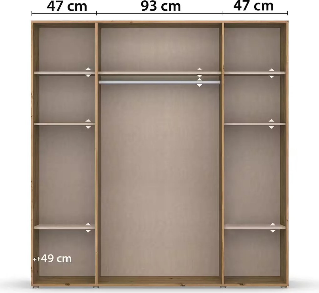 Dulap 187 cm lungime, 4 uși batante, deschidere push, culoare gri antracit-stejar, 194 cm înălțime