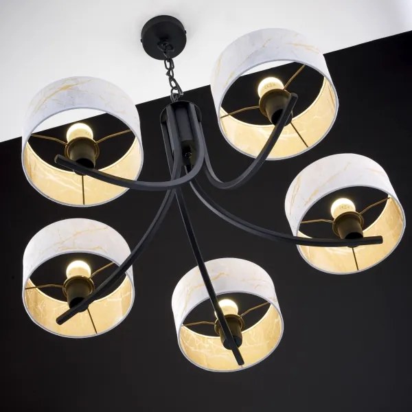 Jupiter 2104 - Lustră pe lanț ARTHUR 5xE27/15W/230V alb/negru/decor marmură