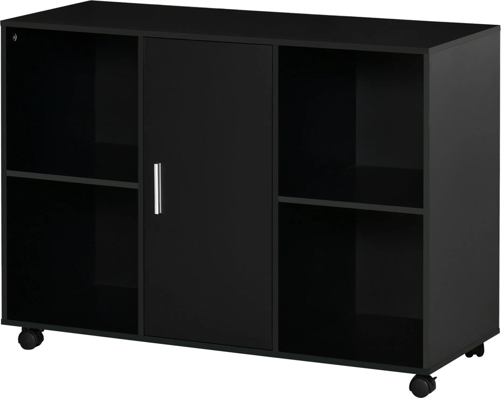 HOMCOM Suport pentru Imprimantă - Căsuță de Organizare de Birou cu Rotile - Dim. 100L x 40l x 71H cm din Lemn Negru | Aosom Romania