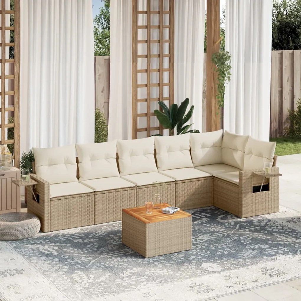 vidaXL Set canapele de grădină, 7 piese, cu perne, bej, poliratan