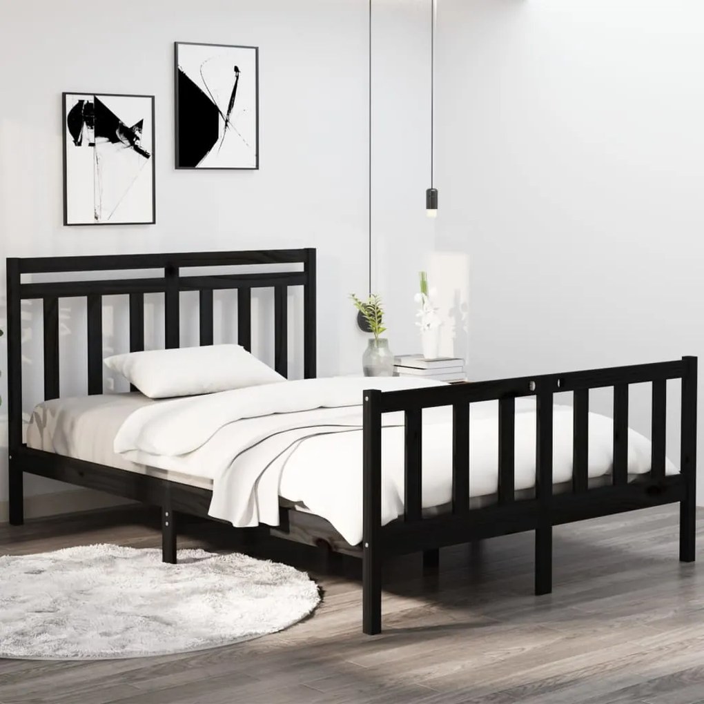 vidaXL Cadru de pat, negru, 140x190 cm, lemn masiv