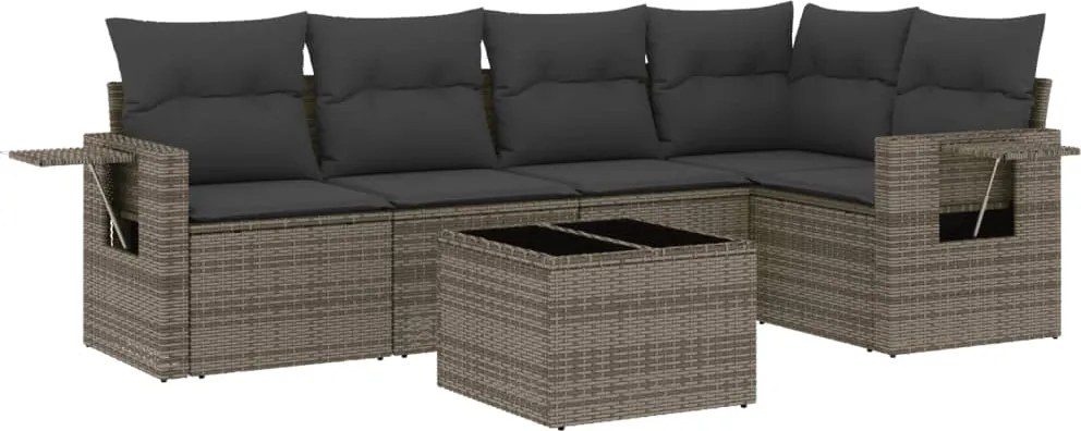 vidaXL Set mobilier grădină cu perne, 6 piese, gri, poliratan