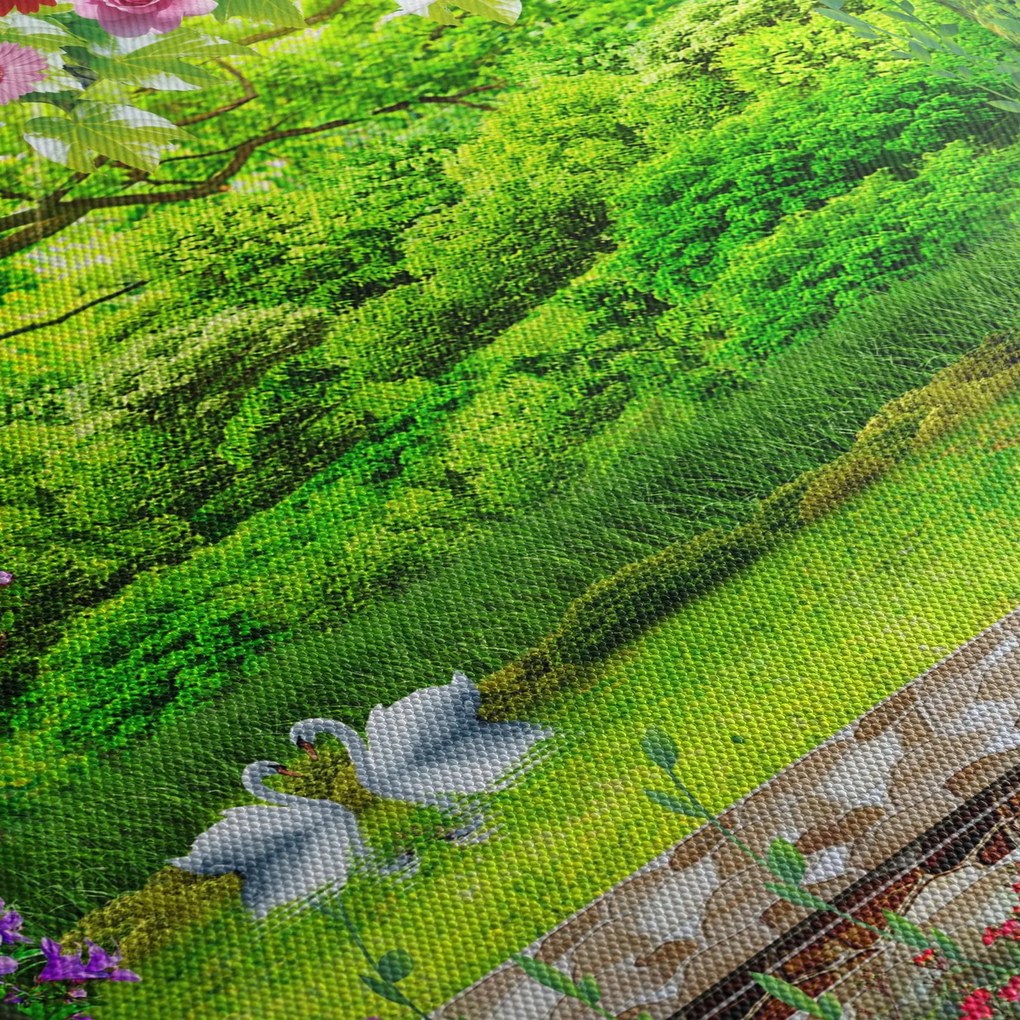 Tablou - Grădina magică cu lebede (cu ceas) (90x30 cm)