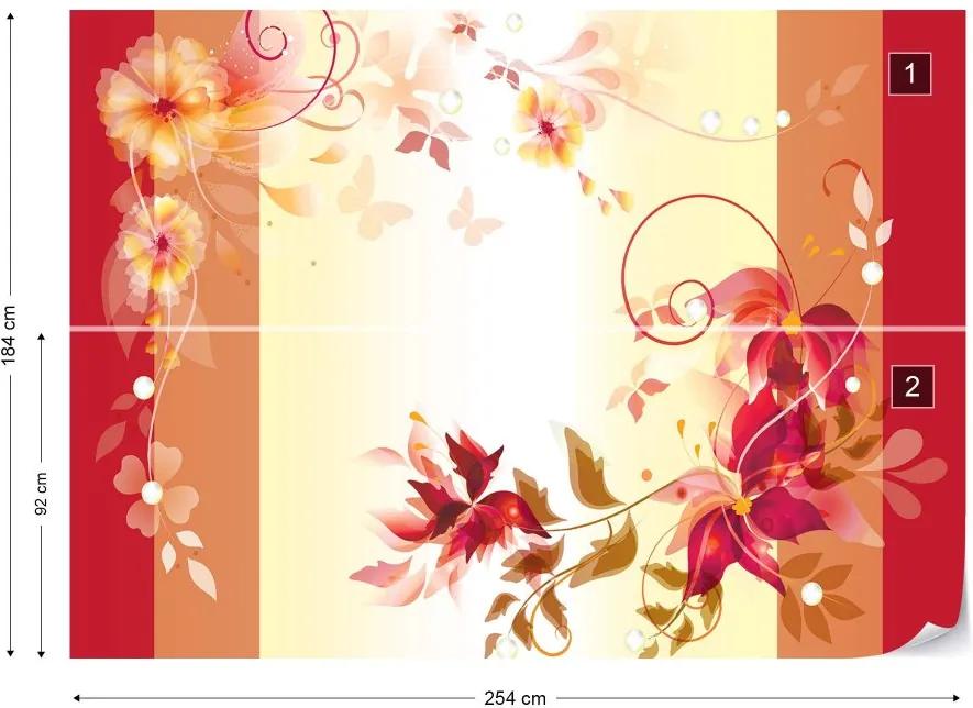 GLIX Fototapet - Floral Design Red And Orange Vliesová tapeta  - 254x184 cm