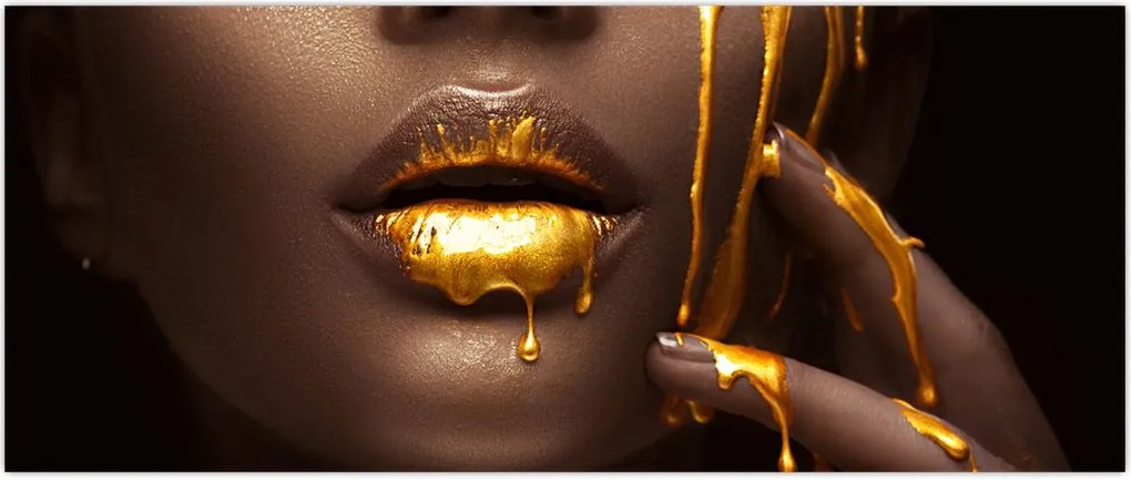 Tablou - Femeie cu buze aurii (120x50 cm)
