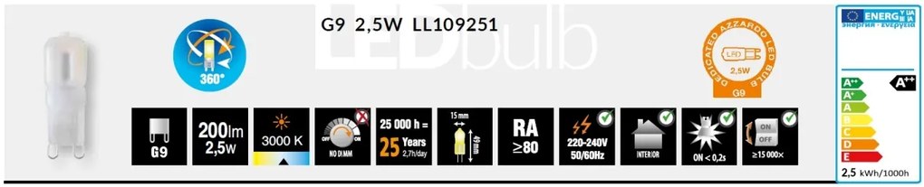 Bec LED G9 lumina calda BULB 2,5W / 3000K